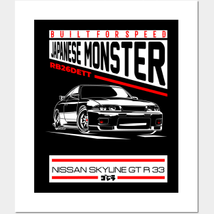 Nissan Skyline GTR 33 BW Posters and Art